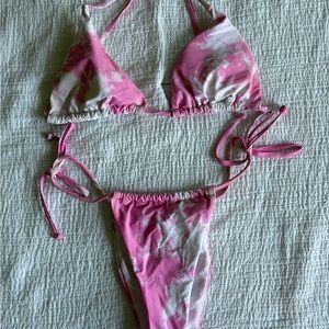 Pink and White Tie-Dye Bikini Set